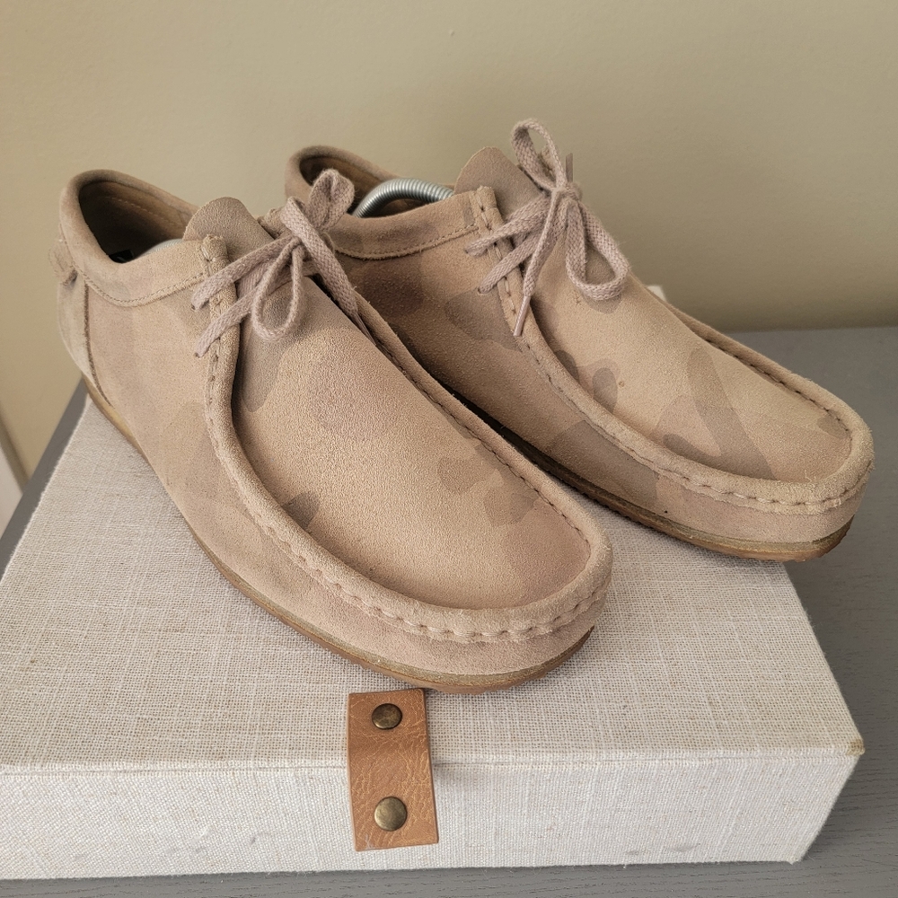 Clarks Tan Camo Suede Slip-On Loafers